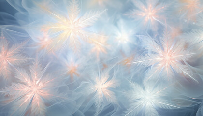 Snowflakes blurred background in light colours, macro view