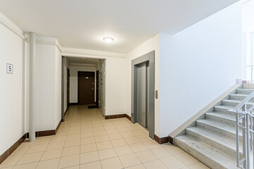 interior apartment public place, house entrance. doors, walls, staircase corridors