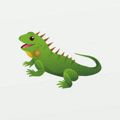 Cute green iguana cartoon vector
