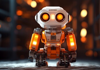 Glowing Robot Toy With Illuminated Eyes and Head - obrazy, fototapety, plakaty