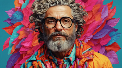 face person  old man wear glasses , AI generated - obrazy, fototapety, plakaty
