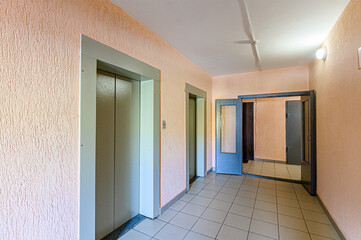 interior apartment public place, house entrance. doors, walls, staircase corridors