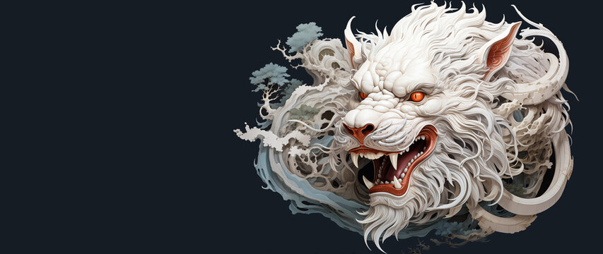 Illustration of mythical Chinese dragon representing Chinese new year of the dragon lunar new year with copy space cut out and isolated