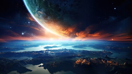 Obraz na płótnie Canvas Landscape with Milky way galaxy.Sunrise and Earth view