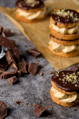 Round nut cookies with coffee and nut cream