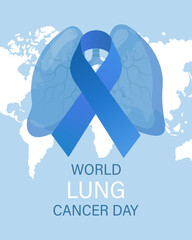 Fototapeta premium World lung cancer day, banner. Human lungs and blue awareness ribbon. The concept of medicine and healthcare. Vector