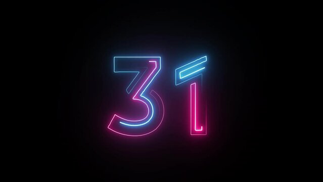 Neon number 31 with alpha channel, neon numbers, number thirty one