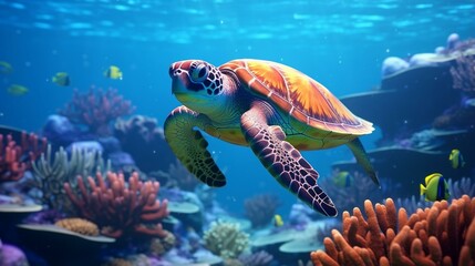 green sea turtle - obrazy, fototapety, plakaty