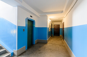 interior apartment public place, house entrance. doors, walls, staircase corridors