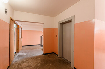 interior apartment public place, house entrance. doors, walls, staircase corridors