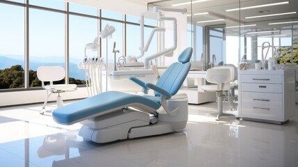 Dentist office interior with modern medical equipment.