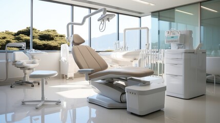 Dentist office interior with modern medical equipment.