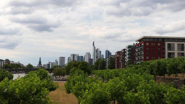the skyline of frankfurt and the main river in germany video
