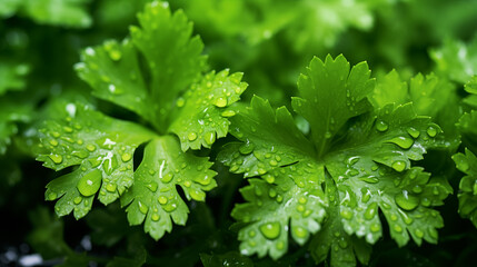 parsley with water drops. close up 