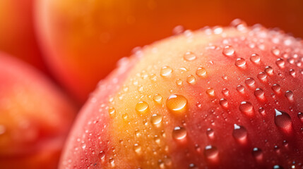 peach with water drops. close up 