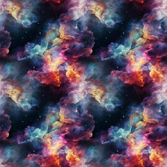 Fototapeta na wymiar Mystical Celestial Nebula Pattern, Abstract Watercolor Cosmic Galaxy Background, Seamless Deep Space Starry Texture, Vibrant Astral Design, Seamless pattern, background