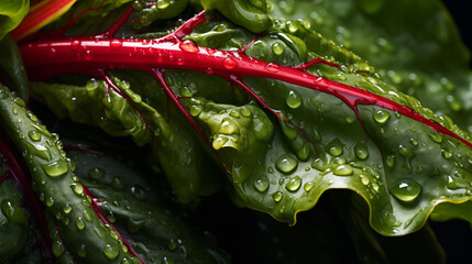 swiss chard with water drops. close up 