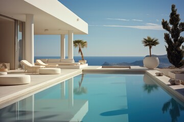 Beautiful villa poolside, Minimal. - obrazy, fototapety, plakaty