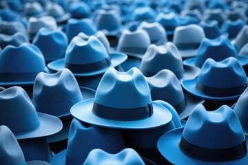 Many blue hats in piles. - Powered by Adobe