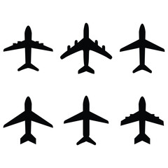 Plane collection, black planes for education, flight set, planes silhouette - obrazy, fototapety, plakaty