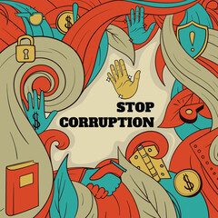 Floral vintage background design in hand drawn design for world anti-corruption day campaign