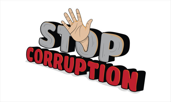Stop corruption typography template with the hand coming out of the letter o for anti-corruption day