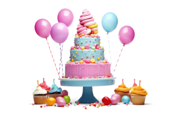 Sweet Sixteen Birthday Cake and Balloons on Transparent