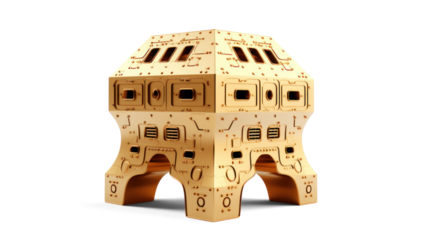 Golden Space Invaders Alien on Transparent Background