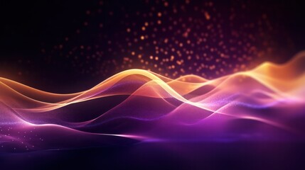 Abstract futuristic background with purple and gold glowing neon moving high speed wave lines and bokeh lights. Visualization of sound waves. Data transfer concept. Fantastic wallpaper