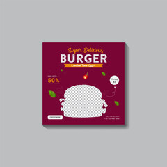 Vector delicious burger and food menu social media template