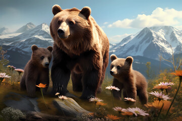 Bear and Cubs - Cute and cuddly, bear cubs spend their early days in the den, nursing and sleeping