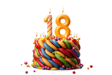 Colorful 18th Birthday Cake with Vibrant Candles