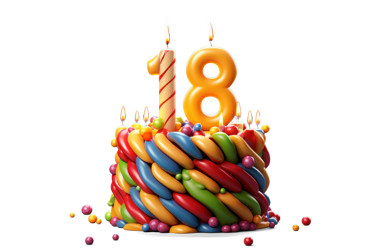 Colorful 18th Birthday Cake with Vibrant Candles - Powered by Adobe
