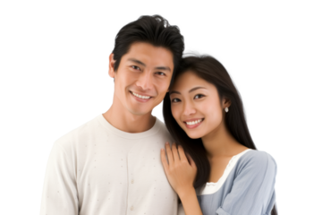 Asian Couple Smiling on Transparent Background