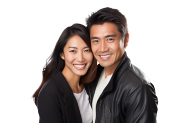 Asian Couple Smiling on Transparent Background
