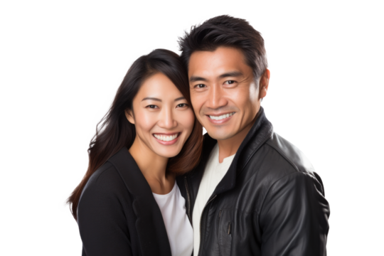 Asian Couple Smiling on Transparent Background