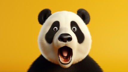 panda bear with bamboo - obrazy, fototapety, plakaty
