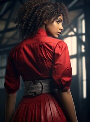 The Enchanting Lady in a Ravishing Red Dress with a Fashionable Belt