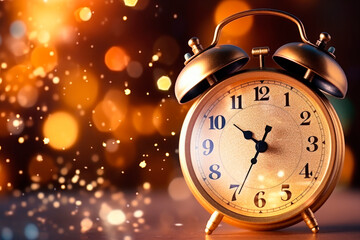 Fototapeta na wymiar Watch And Gold Fireworks,Countdown To Midnight. new year background