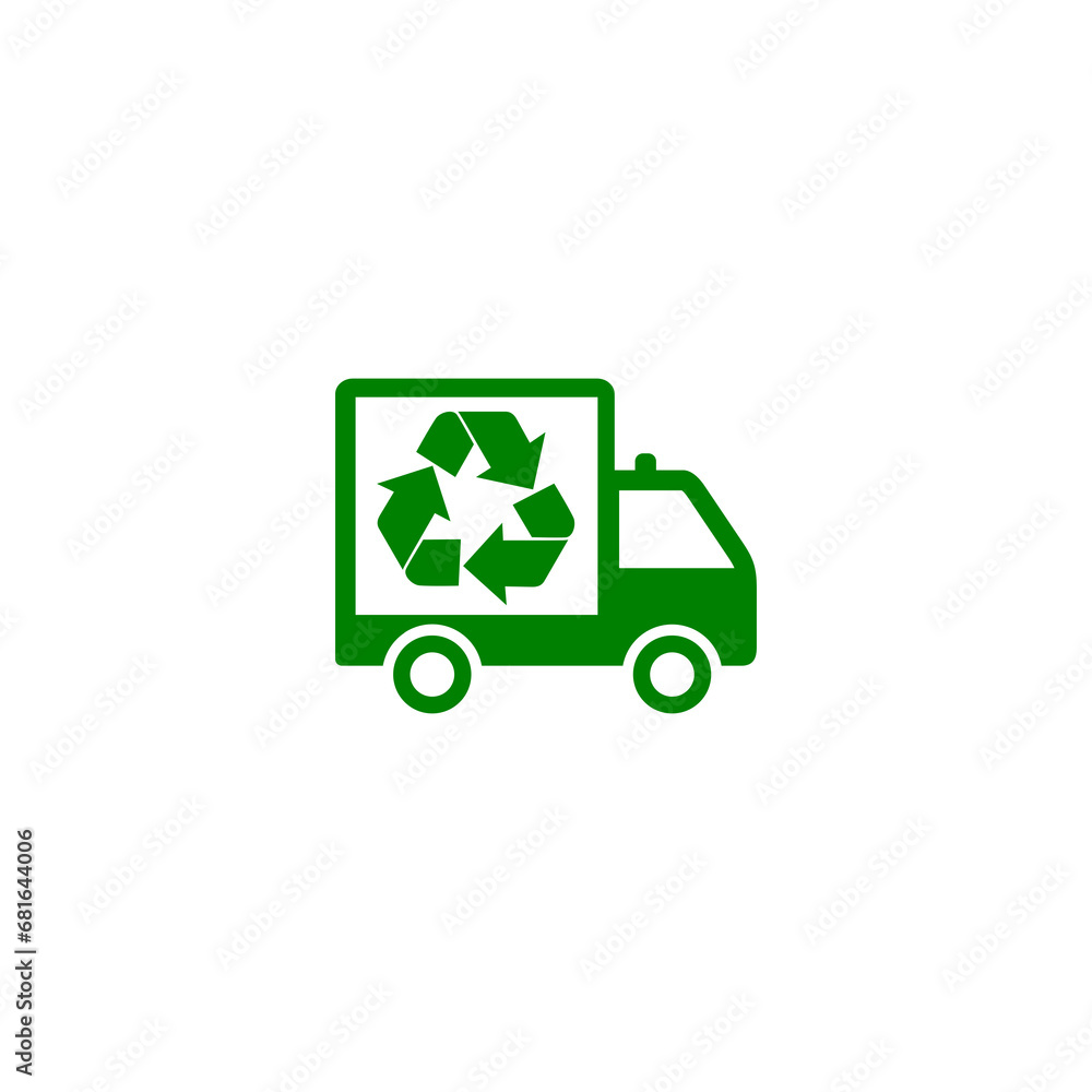 Poster garbage truck with recycle symbol icon isolated on transparent background