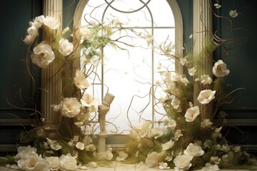 Flower stage arch with greenery, Wedding botanical art, Wedding area.
