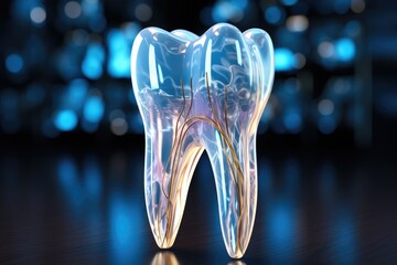 Tooth, Root canal, File inside the tooth with octane render, Bluish theme. - obrazy, fototapety, plakaty