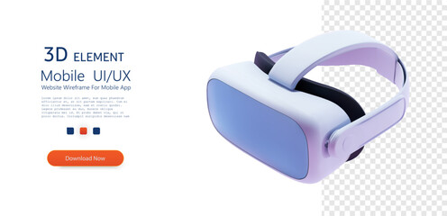 Sleek Virtual Reality Headset Isolated on Transparent Backgroun. Virtual reality glasses on white background. 3D vector illustration