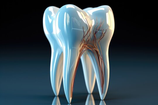 Tooth, Root canal, File inside the tooth with octane render, Bluish theme.