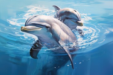 Dolphins swimming in the water. 3d rendering, 3d illustration, dolphins swimming in the water, AI Generated