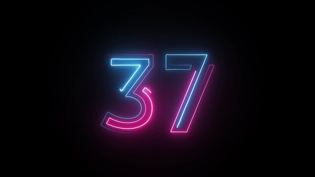 Neon number 37 with alpha channel, neon numbers, number thirty seven