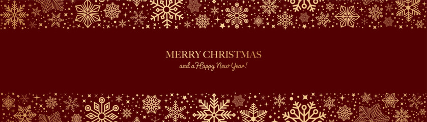 Christmas card with snowflake border. Seamless snowflake border. Christmas design for greeting card. Merry xmas snow flake header or banner.