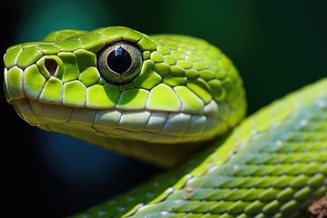 Obraz premium Green pit viper, close-up of green pit viper, Green ratsnake, Gonyosoma oxycephalum, AI Generated