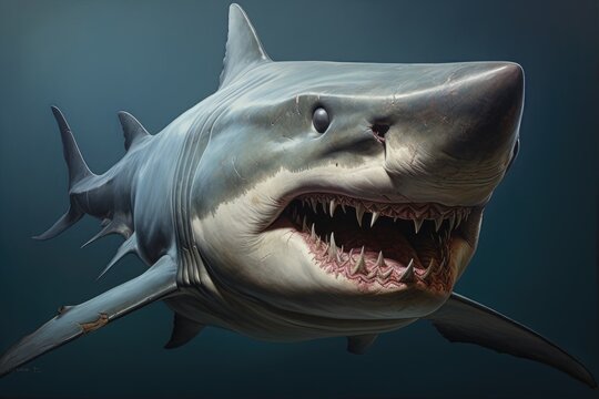Great White Shark Carcharodon carcharias, Hamerhead shark portrait, AI Generated