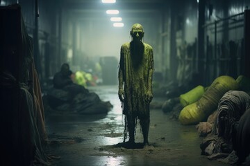 Fototapeta premium Zombie in a Warehouse Generative AI